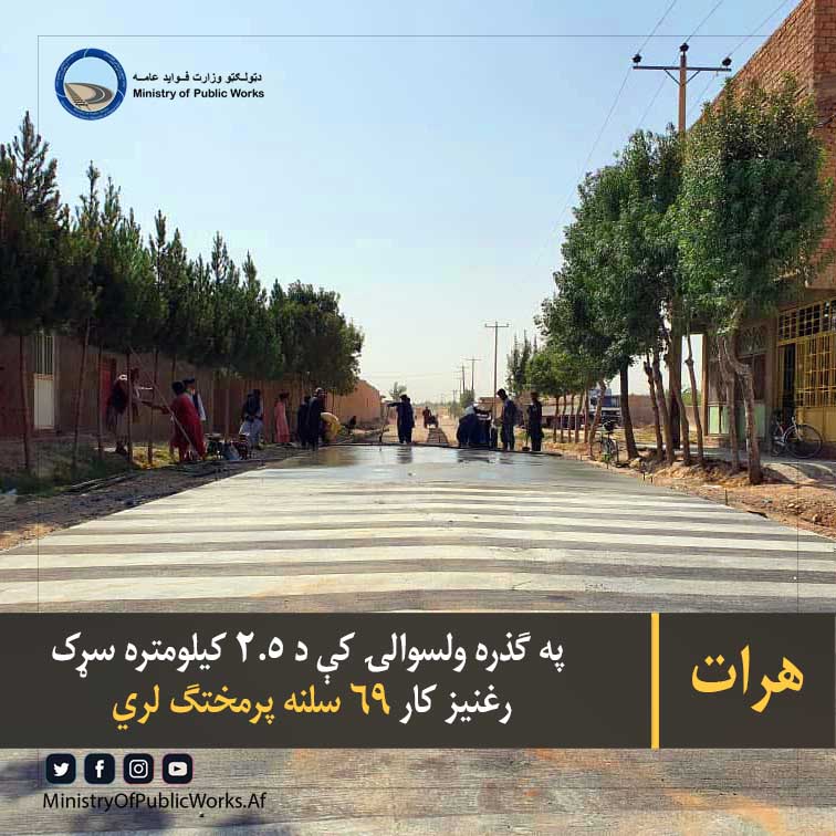 هرات: په ګذره ولسوالۍ کې د ۲.۵ کیلومتره سړک رغنیز کار ۶۹ سلنه پرمختګ لري