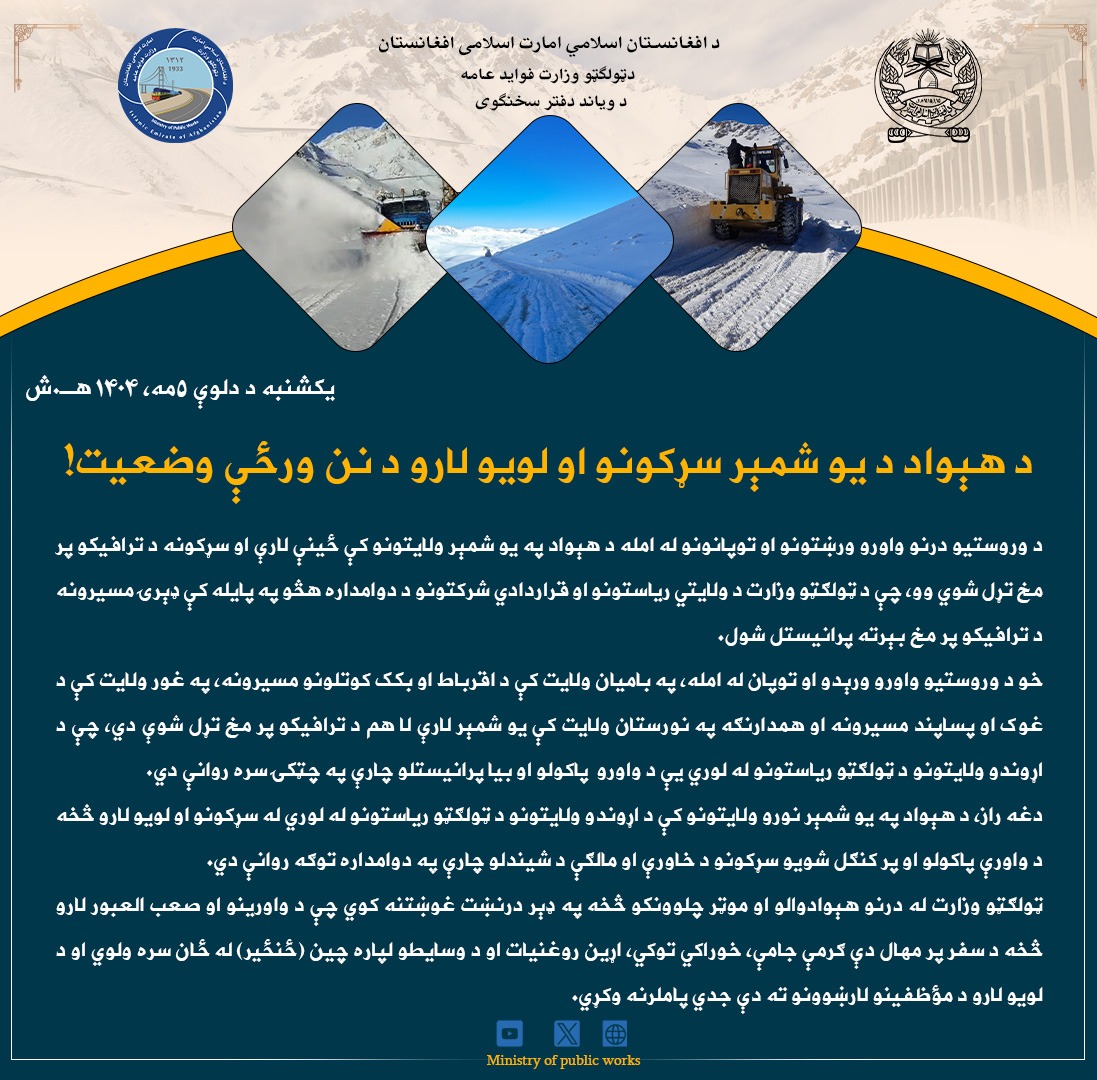 د هېواد د یو شمېر سړکونو او لویو لارو د نن ورځې وضعیت!